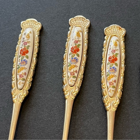 Demitasse Fork Set Porcelain Floral Handle Japan Gold Tone Appetizer Tea Set 11x - Picture 1 of 9
